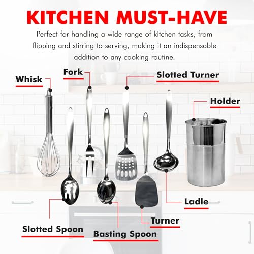 Chef Craft - 8 Piece Stainless Steel Kitchen Utensils Set with Utensil Holder - style: 8 Piece Set with Holder