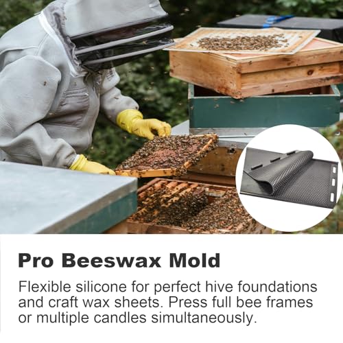 Silicone Beeswax Foundation Press Mold with Honey Scraper, 5.4mm Honeycomb 2 Sheets Non-Stick Reusable for Beekeeping and Candle Making Supplies (Black) - color: Black