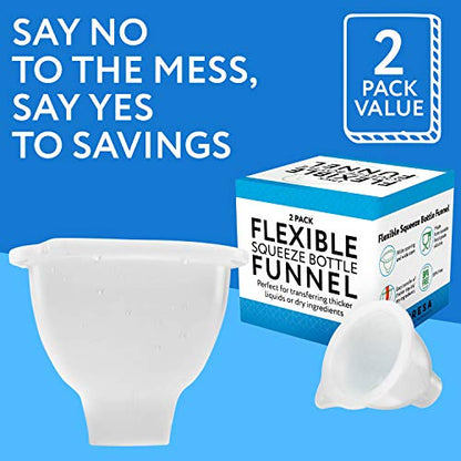Impresa Silicone Wide Mouth Funnel - Squeeze Bottle Funnel for Thick Liquids - Flexible BPA-Free Silicone Design - Dishwasher Safe Multipurpose Tool - Clear White, 3.25" Opening, 1.25" Stem