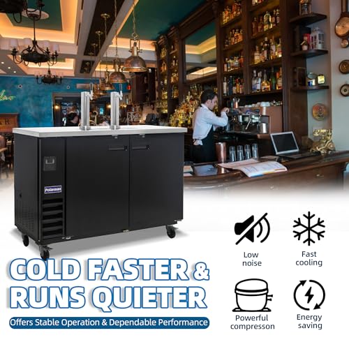Polarman Commercial Beer Dispenser Two Single-tap Draft Kegerator 2 Door Keg Refrigerator for Bars and Restaurants 61” W Stainless Steel With 2 Coupler, 33°F- 41°F Temperature Control-Direct Draw - size: 61"W Two Single-tap