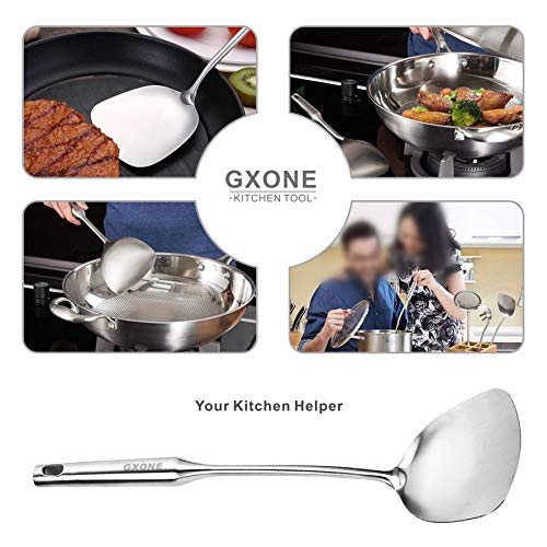 Wok Spatula Stainless Steel, Wide Metal Spatula with Hollow Long Handle Wok Utensils,Silver/14.7Inch - style: Wok Spatula