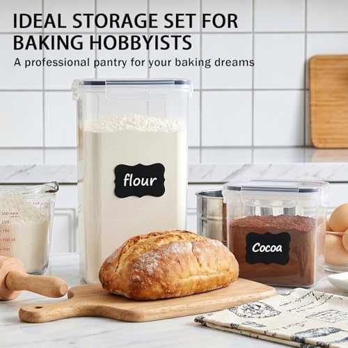 24 PCS Airtight Food Storage Containers with Lids, BPA Free Clear Plastic Kitchen and Pantry Organization and Storage Set for Flour, Sugar, Cereal, Pasta, Includes 24 Labels and Marker - size: 24pcs