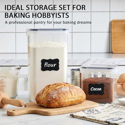 9 PCS Airtight Food Storage Containers with Lids, BPA Free Clear Plastic Kitchen and Pantry Organization and Storage Set for Flour, Sugar, Cereal, Pasta, Includes 9 Labels and Marker - size: 9pcs
