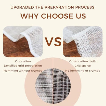 Cheese Cloth for Straining,10pcs 20x20 Inch Unbleached Cotton Pre-Cut Fabric,Reusable Muslin Cloth Hemmed Cheesecloth,for Straining, Making Yogurt, Juicing, Cooking Turkey, Baking