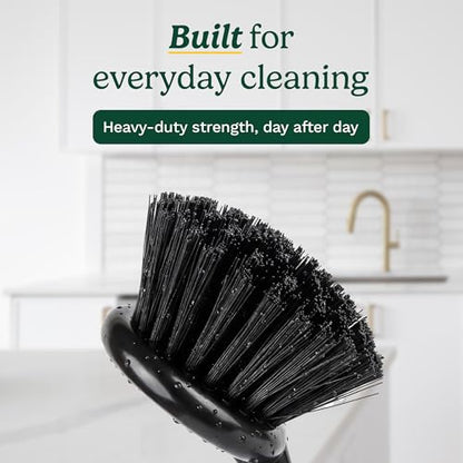 Cuisinart Dish Brush with Handle, 2 Pack, Firm Bristles | Multi-purpose dish scrubber for plates, pots, and pans, deep cleaning removes grease, safe for nonstick, round head - color: Round-black Metallic