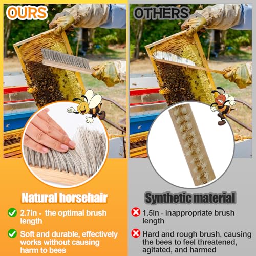Acostop Bee Hive Tool for Beekeeping - Stainless Steel J Hook & Natural Horsehair Bee Brush, Beehive Brush Bee Frame Lifter and Scraper Bee Keeping Starter Kit for Beekeepers