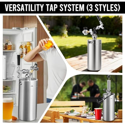 MRbrew Pressurized Mini Keg 128oz, 304 Stainlsee Steel Mini Kegerator with Exhaust Valve Designed Cap Portable Beer Growler for Homebrew And Craft Beer (Silver) - color: Silver
