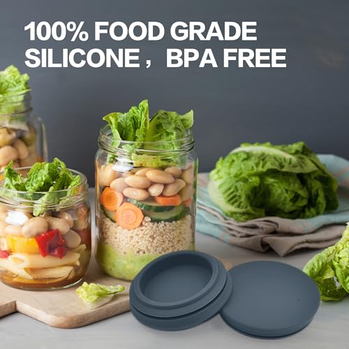 Wide Mouth Mason Jar Lids - Large Mouth Canning Lids Fit for All Wide Mouth Mason Jars,Food Grade Silicone Mason Jar Caps,Dishwasher Safe,Leak Proof Reusable Lids,5 Pack - color: Grey-5 Pack