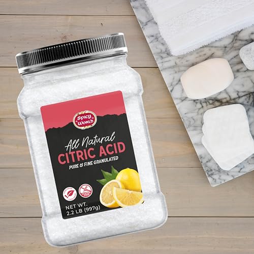 Citric Acid 2.2 LB Jar - Pure, All Natural, Food Grade, Non-GMO Citric Acid Powder for Cleaning, Bath Bombs, Preserving | Fine Granular & Premium Quality by Spicy World