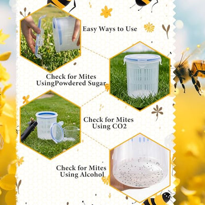 Qualirey Large Varroa Mite Detection Jar and Measuring Cup Leak Proof Varroa Checker for Helping Beekeepers Easily Count and Monitor (5.12 x 5.91 Inches) - size: Large