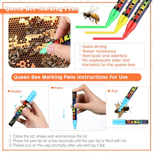 Qualirey 11 Pcs Queen Bee Marking Kit with Queen Bee Marking Bottles Marking Pens Plastic Queen Bee Catcher Cage Clips Beehive Entrance Gate Queen Bee Cell Cups Push Pins for Beekeeping Supplies