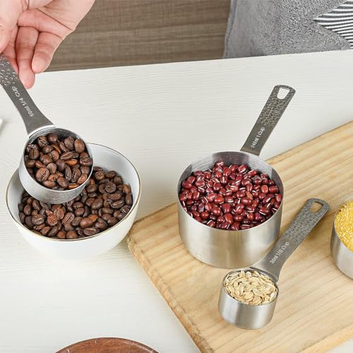 Measuring Cups and Spoons Set, 10 Piece Measuring Cup Set, 18/8 Stainless Steel Measuring Cups Spoons & Leveler, Baking Measure Cups, Kitchen Measurement Cups, Kitchen Gadgets for Cooking - color: Siliver