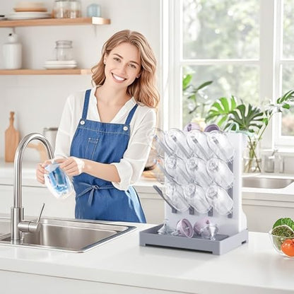 Baby Bottle Drying Rack: Vertical Space Saving Large Bottles Holder - Standing Boon Dryer Rack Baby Accessory - Countertop Holds Up to 12 Bottles & Pump Part Cleaning & Cup (Blue) (Gray) - color: Gray