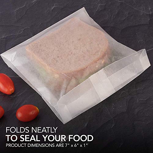 Paper Sandwich Bags Bulk Wax Paper (200 Pack) 7" x 6" x 1" Wet Wax Paper - Food Grade Grease Resistant Wax - White Glassine Bags - Paper Bags for Bakery Cookies, Candy, Snacks, French Fries