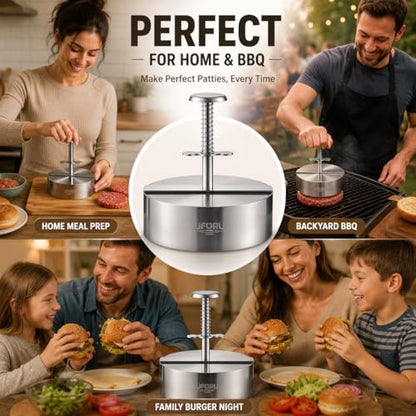 UFORU 4.5 Inch Burger Press,304 Stainless Steel Hamburger Patty Maker,Heavy Duty Non-Stick Patty Press,Spring Back Design,Dishwasher Safe Burger Maker for Smash Burgers Ground Beef,BBQ,Kitchen - size: 4.5inch
