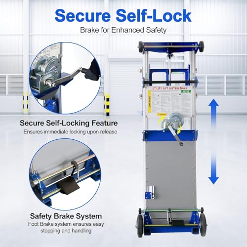 122" Material Lift Winch Stacker, 400 lbs Capacity Manual Material Lifts, Fixed Straddle Material Lifter, Hand Winch Lift Trucks for Warehouse, Factory, Lightweight, 34.60" L x 24.80" W, Blue - color: Blue