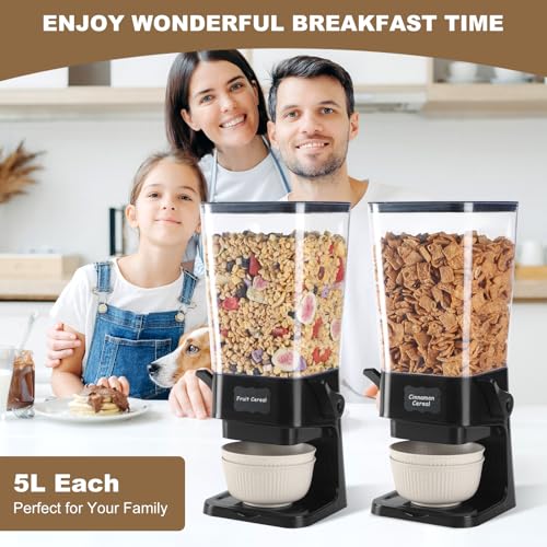 Cereal Dispenser Countertop with Cereal Bowls,16 Labels & Pen, Cereal Containers Storage, Candy Dispenser, Dry Food Dispenser For Pantry - Not Easy to Crush Food (Black, 2 Pack) - color: Black 2Pack