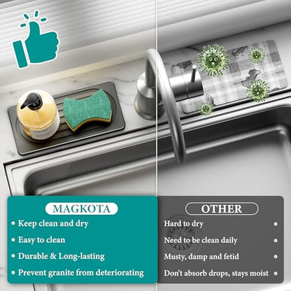 Water Absorbing Stone Tray, Quick Drying Diatomite Bathroom Tray Countertop, Stone Drying Mat for Kitchen Counter, Soap Dish Dispenser Vanity Organizer, Dark Grey-A-8.3" x 4" - color: 8.3" X 4"-dark Grey-a