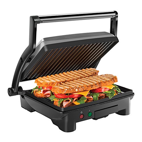 Chefman Panini Press Grill and Gourmet Sandwich Maker Non-Stick Coated Plates, Opens 180 Degrees to Fit Any Type or Size of Food, Stainless Steel Surface and Removable Drip Tray, 4 Slice, Black - size: 4 Slice - Standard