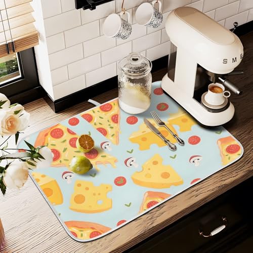 Pizza Food Cheese Dish Drying Mats for Kitchen Counter, 18x24 inch Drying Dishes Absorbent Microfiber Dish Drainer Mat Rack Pad Fast Dry - size: 18x24in