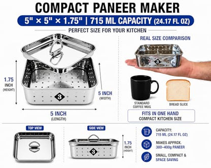 stainless steel tofu press & paneer maker, Cheese Maker mould Press Kit with Lid (Large-715ml(25.2Oz)) - size: 715ml(25.2Oz)