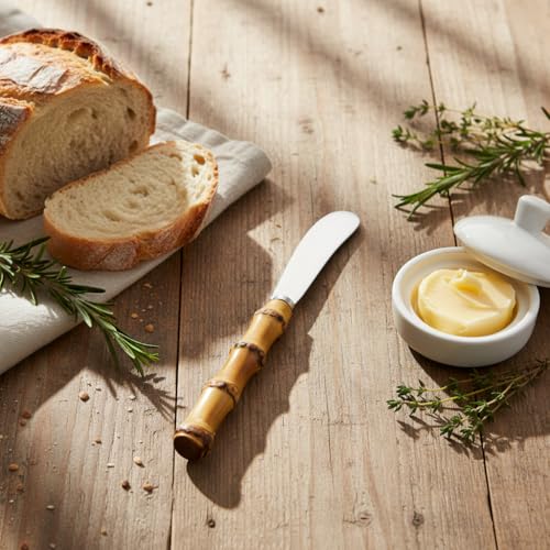 4 Pieces Set Butter knife, Pate Knife Cheese Spreader, Thick and Smooth blades, Strong Heavy for butter spreaders Home Restaurant Party breakfast (bamboo handle) - color: bamboo