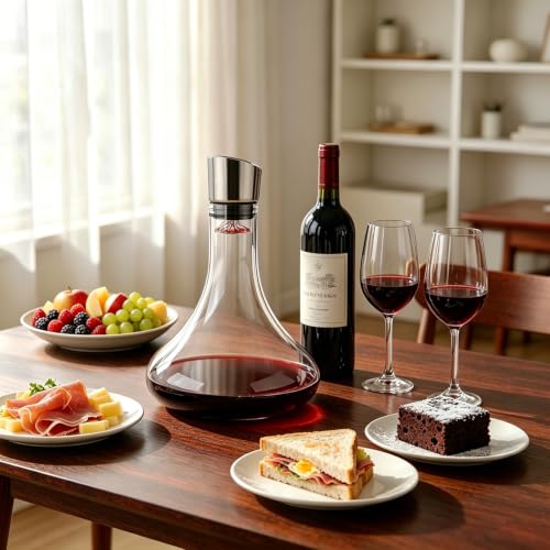 Wine Decanter Built-in Aerator Pourer, 1500ml /50oz Wine Carafe with Aerator,Cleaning Beads and Cork Ball,100% Lead-free Crystal Glass Red Wine Aerator, Wine Gift for Men, Wine Accessories - style: Wine Decanter Set