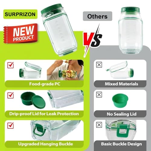 Salad Jar with Side Opening, Leakproof Mason Jar Container, Portable Salad To Go Container with Dressing Cup for Travel Home Office, Dishwasher Safe