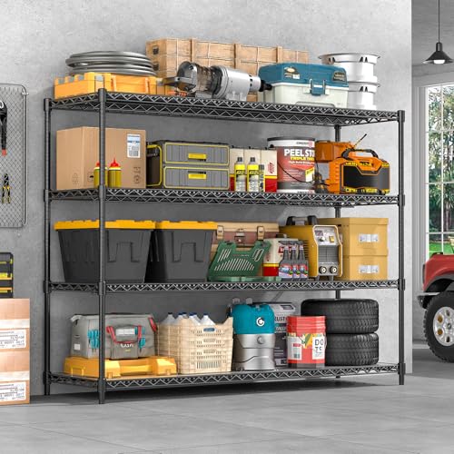 60" W Storage Shelves 2640 LBS Heavy Duty Garage Shelving, Adjustable Wire Shelving Metal Shelving with Liners, Fits 27-Gallon Totes, 60" W x 18" D x 68.4" H for Commercial Warehouse, Black - color: Black, size: 60" W x 18" D x 68.4" H-4 Tier