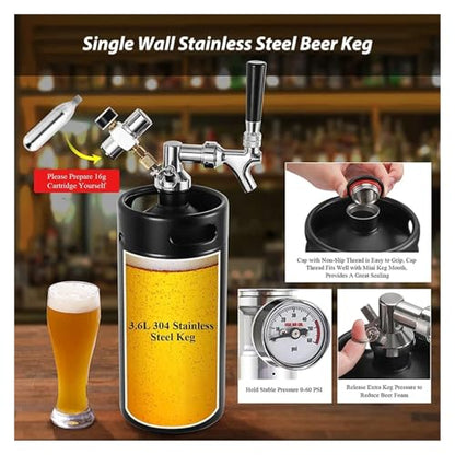 Home Brewing 3.6L(128OZ) Growler Tap System Mini Keg Beer Faucet Dispenser Pressurized Beer Keg with Co2 Regulator Keep Carbonation Brewing Accessories(Black) - color: Black