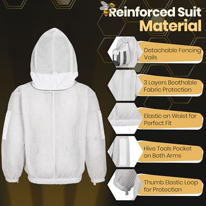 3 Layer Beekeeping Ventilated Jacket with Two Veils Jacket with Round Veil and Fencing Veil. - size: 3XL
