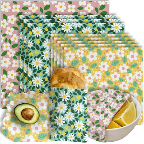 Reusable Beeswax Wrap, Spring Floral Daisy Wraps, 9 Pack Eco-Friendly Beeswax Wraps For Food, Organic, Sustainable, Biodegradable, Zero Waste, Plastic-Free Food Storage, 1XL, 3M, 5S - color: Green Floral2