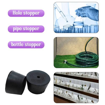 6Pcs Solid Rubber Stopper Bungs with Hole 33mm to 41mm Solid Test Tubes Bungs Stopper for Flask, Plug Holes and Test Tube(Black) - size: 33mm to 41mm