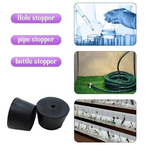 6Pcs Solid Rubber Stopper Bungs with Hole 33mm to 41mm Solid Test Tubes Bungs Stopper for Flask, Plug Holes and Test Tube(Black) - size: 33mm to 41mm