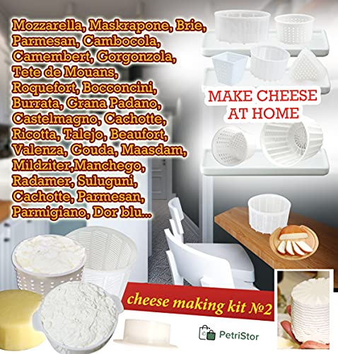 11 pcs Cheese Making Kit Beginners - Soft Cheese Molds + Cheese Mold with a Follower Piston - Cheese Making Supplies - Moldes Para Queso Fresco Casero - Paneer Cream Cheese Form Mold Basket № 2