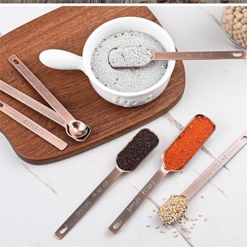 Copper Plate Measuring Cups and Spoons Set of 12, Copper Measuring Cups and Spoons Set with Leveler, Stainless Steel Measuring Spoons & Cups for Dry & Liquid Ingredients During Kitchen&Baking - color: B02: Copper-5Cups+6Spoons
