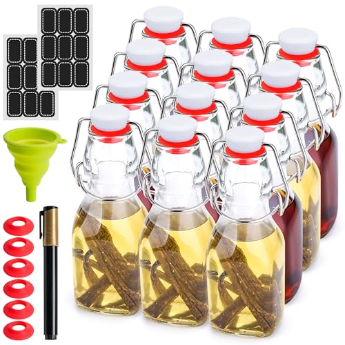 Vanilla Extract Bottles [4oz, 12-Pack] – Flip Top Swing Top Glass Bottles for Homemade Extracts, Kombucha, Coquito, Juice – Airtight Leak-Proof Caps with Funnel, Extra Gaskets, Labels & Marker - size: 4oz-12 Pack