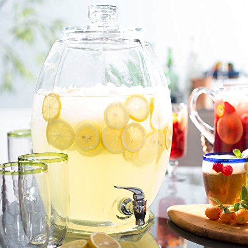 Circleware Cranston Beverage Dispenser with Glass Lid, Sun Tea Jar with Spigot Kitchen Entertainment Glassware Drink Water Pitcher for Juice, Wine, Kombucha and Cold Drinks, Clear, Huge 3 Gallon