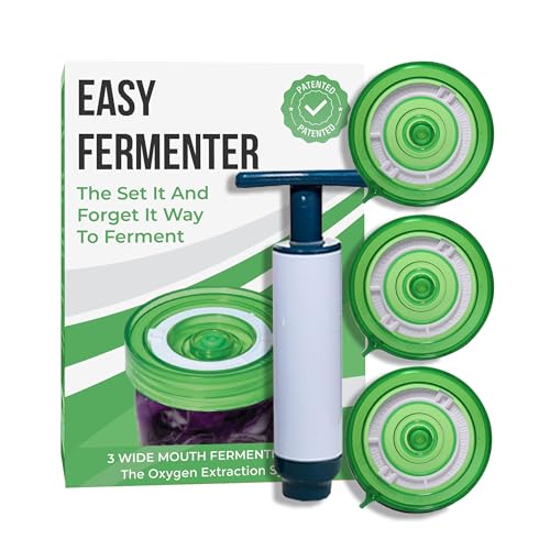 Fermentation Kit, Includes 3 Fermenting Lids for Wide Mouth Mason Jars & Oxygen Extractor Pump, Mason Jar Airlock Lid For Fermenting Kimchi, Pickle, & Sauerkraut (Green) - color: Green