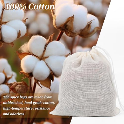 GliSun 50 Pcs Muslin Drawstring Bags Reusable Tea Bags Natural Cotton Unbleached Small Cheese Cloth Bag for Cooking Straining Soup Sachet Coffee Tea Brew Spice (4 x 3 Inches) - size: 3 x 4 inches