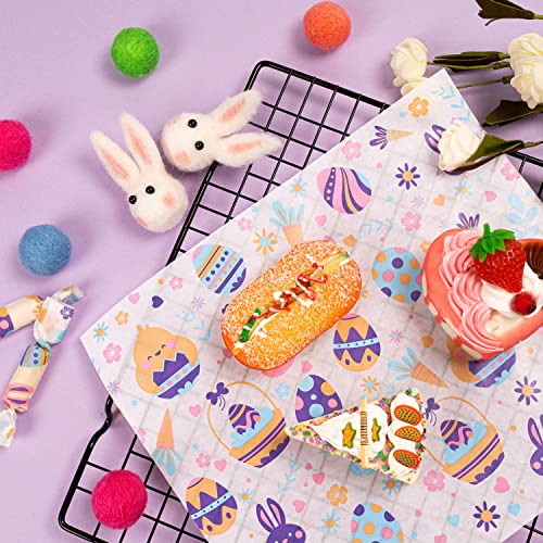 100 Pcs Easter Wax Paper for Food, Waterproof Oil-proof Parchment Paper Sheets, Wax Paper Sheets Deli Paper Sandwich Wrap Candy Cookies Wraps with Rabbit Egg Flowers Pattern for Kitchen Handmade Food - color: Easter Egg
