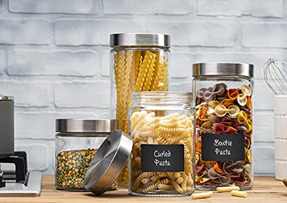 4pc Canister Sets for Kitchen Counter or Bathroom + Labels & Marker, Glass Cookie Jars with Airtight Lids - Food Storage Containers with Lids Airtight for Pantry - Flour, Sugar, Coffee, Cookies, etc.