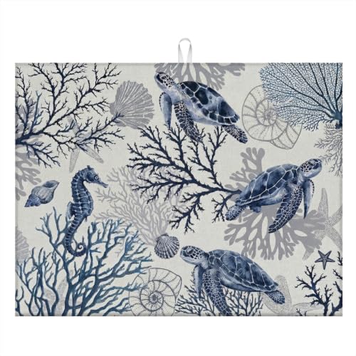 Absorbent Kitchen Dish Drying Mat Quick Dry Heat Resistant Hide Stain for Glasses Coffee Espresso Machines Pots Pans and Dish Racks,18" x 24" Sea Turtle Ocean Blue Pattern - color: Sea Turtle Ocean Blue