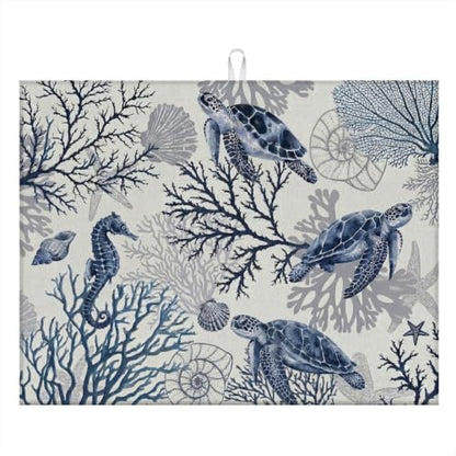 Absorbent Kitchen Dish Drying Mat Quick Dry Heat Resistant Hide Stain for Glasses Coffee Espresso Machines Pots Pans and Dish Racks,18" x 24" Sea Turtle Ocean Blue Pattern - color: Sea Turtle Ocean Blue