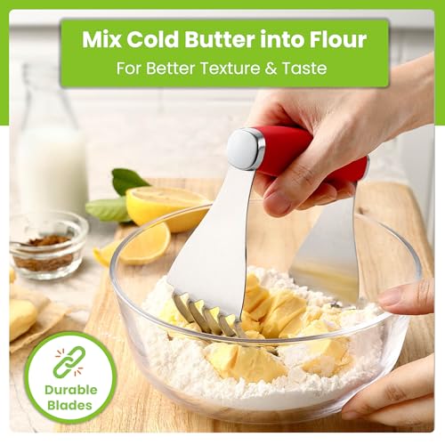 Spring Chef XL Stainless Steel Pastry Cutter Tool for Baking - Heavy Duty Dough Blender - Butter & Dough Cutter Tool with Sharp Blades - Pastry Blender for Easy Mixing - Dishwasher Safe - Red | Heavy Duty Dough Mixer with Stainless Steel Blades, Butter Cu