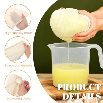 Mindsoft 6 Pcs Cheese Cloth Filling Squeeze Cotton Bags, Bowl-shaped Reusable Cotton Nut Milk Bag for Straining, Reusable Straining Bags for Juice, Soy Milk, Dumpling Fillings, Vegetable (Middle) - size: Middle