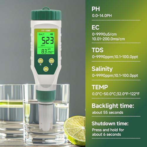 PH Meter & TDS Meter 5 in 1 Water Tester pH/TDS/EC/Salt/Temp Meter,PH Meter for Water with LCD Backlit,pH Tester Digital for Drinking Water. - size: 5-1