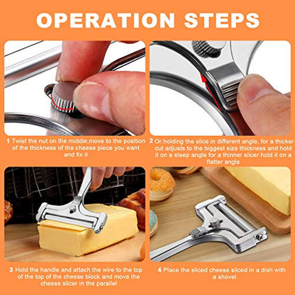 Boao 2 Pack Wire Cheese Slicer Stainless Steel Handheld Cheese Cutter Angle Adjustable Shaver Replacement Kitchen Cooking Tool for Mozzarella Cheddar Gruyere(Silver) - color: Silver