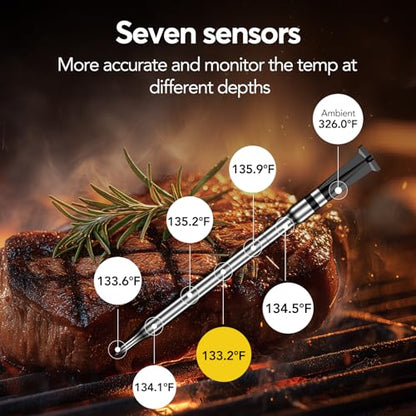 BBQOVN Wireless Smart Meat Thermometer | Unlimited Range Sub-1G IP68 Waterproof Large Magnetic Base Display for Grill, Smoker, Oven & Kitchen