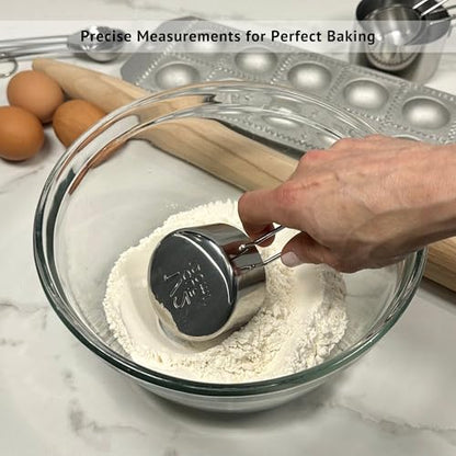 Stainless Steel Measuring Cups and Spoons Set, 8 Piece, Silver, Engraved Measurements, Nesting Metal Measuring Set for Baking & Cooking - color: Silver
